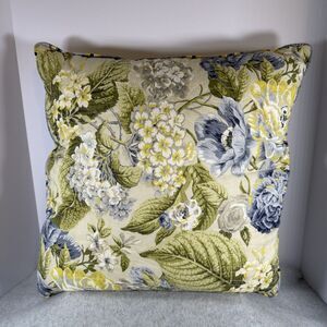 Waverly Floral Flourish Laurel Springs Pillow Blue Yellow Hydrangea Rose 20”